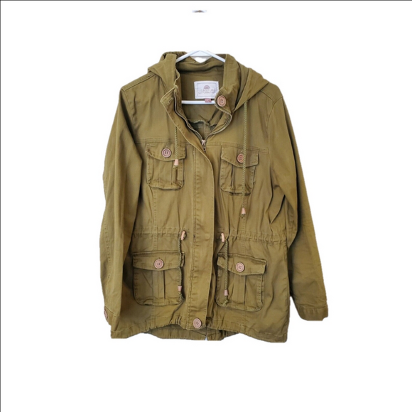 1 Sunset Lane (Buckle) Hooded Avocado Green Utility Jacket. Full Zip Size Large - Picture 1 of 13